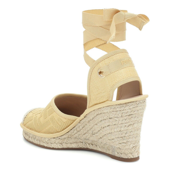 Fendi Roma Natural FF Logo Ankle Strap Lace Up Sandal Espadrille Wedge Heel 36.5 - Picture 8 of 12